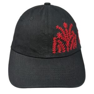 Sports Baseball Cap Black Red One Size Floral Embroidery Cotton Slideback Hat